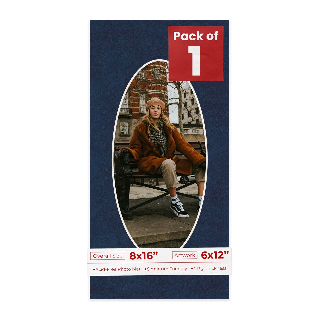 Navy Suede Mat Board for 8x16 Frames - Oval Opening for 6x12 Photos